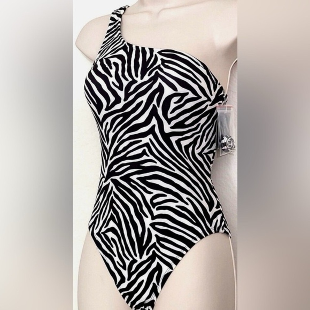 kate spade Black and White Zebra One-Shoulder One-Piece